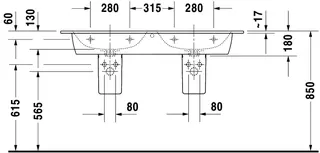 Duravit Doppel-Waschtisch ME by Starck 1300mm,m.ÜL,1HL je Becken,weißseidenmatt – Bild 5