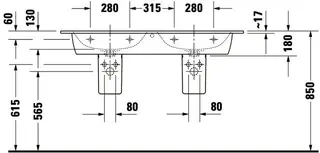 Duravit Doppel-Waschtisch ME by Starck 1300mm,m.ÜL,m.HLB,o.HL,weißenseidenm.WG – Bild 5