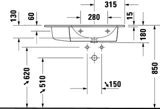 Duravit MWT ME by Starck 830mm Weiß Seidenmatt,m.ÜL,m.HLB,1 HL,Becken re. – Bild 5