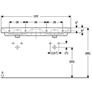 Geberit Smyle Square Doppelwaschtisch 120x48cm, mit Hahnloch, mit Überlauf, weiß – Bild 4