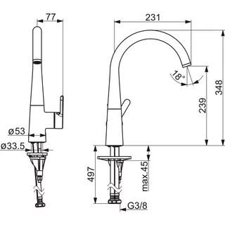 EHM Küchenarm. HANSADESIGNO Style 5101 Ausld. 200 mm DN15 chr – Bild 3