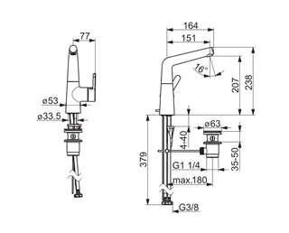 EHM Waschtisch-Batt. HANSADESIGNO Style 5103 Zugst.Ablgarn. Ausld. 151 mm DN15 chr – Bild 3