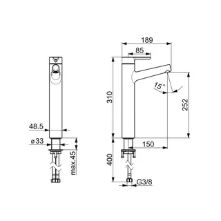 EHM Waschtisch-Batt. HANSADESIGNO Style 5169 Ausld. 150 mm DN15 chr – Bild 3