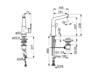 EHM Waschtisch-Batt., ND HANSADESIGNO Style 5121 Zugst.Ablgarn. Ausld. 151 mm DN15 – Bild 3