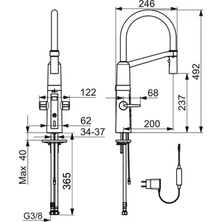 Küchenarm. HANSAFIT 6525 2-strahlig 230/5 V Ausld. 200 mm DN15 chr – Bild 3