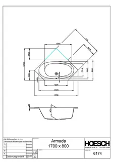 Hoesch Badewanne Armada 6-Eck 1700x800 weiß – Bild 2