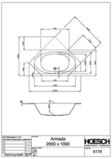 Hoesch Badewanne Armada 6-Eck 2000x1000 weiß – Bild 2