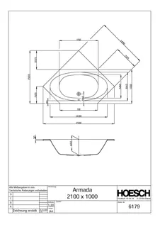 Hoesch Badewanne Armada 6-Eck 2100x1000 weiß – Bild 2