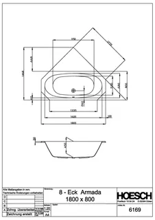 Hoesch Badewanne Armada 8-Eck 1800x800 weiß – Bild 2