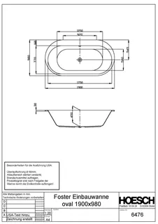 Hoesch Badewanne Foster Oval 1900x980 weiß – Bild 2