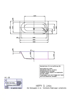 Hoesch Badewanne Happy D. 1800x800 links mit angeformter Schürze, Weiß – Bild 2