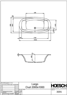 Hoesch Badewanne Largo Oval 2000x1000 weiß – Bild 2