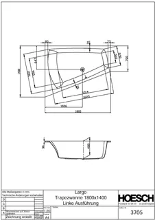 Hoesch Badewanne Largo Trapez 1800x1400 links Weiß – Bild 2