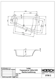 Hoesch Badewanne Largo Trapez 1800x1400 rechts Weiß – Bild 2