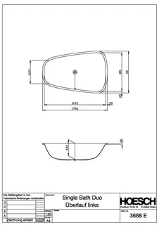Hoesch Badewanne SingleBath Duo 1766x1141 f. Einb. Überlauf links, Weiß – Bild 2