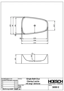 Hoesch Badewanne SingleBath Duo 1798x1173 freist.& ang. Sch. ohne Podest, Ül. re., Weiß – Bild 2