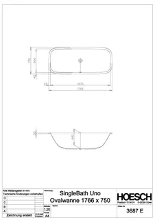 Hoesch Badewanne SingleBath Uno 1766x750 f. Einb. Weiß – Bild 2