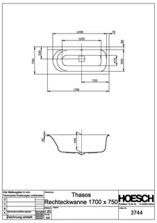 Hoesch Badewanne Thasos Rechteck 1700x750 Weiß – Bild 2