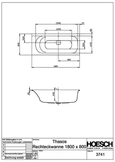 Hoesch Badewanne Thasos Rechteck 1800x800 Weiß – Bild 2