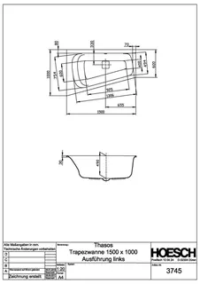 Hoesch Badewanne Thasos Trapez 1500x1000 links Weiß – Bild 2