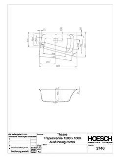 Hoesch Badewanne Thasos Trapez 1500x1000 rechts Weiß – Bild 2