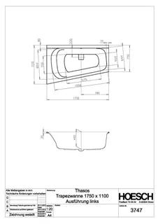 Hoesch Badewanne Thasos Trapez 1750x1100 links Weiß – Bild 2