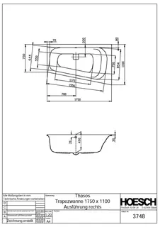 Hoesch Badewanne Thasos Trapez 1750x1100 rechts Weiß – Bild 2