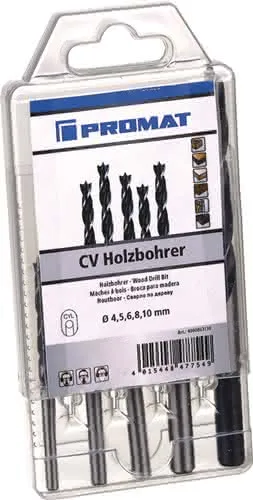 Holzspiralbohrersatz D.4,5,6,8,10mm 5tlg.CV-Stahl PROMAT