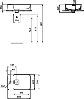 Ideal Standard Aufsatzwaschtisch Strada II,1 Hahnlochli., mit Überlauf, 500x350x170mm, Weiß – Bild 5