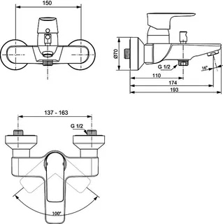 Ideal Standard Badearmatur AP Connect Air, Ausld. 174mm, Chrom – Bild 5