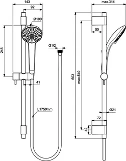 Ideal Standard Brausekombination Idealrain Pro 600mm 3-Funktionshandbrause,d:100mm Chrom – Bild 4