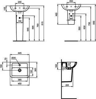 Ideal Standard Handwaschbecken Eurovit,1 Hahnloch, mit Überlauf, 450x360x170mm, Weiß – Bild 2