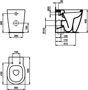 Ideal Standard Standtiefspül-WC Connect Freedom, erhöht, 360x550x460mm, Weiß – Bild 4