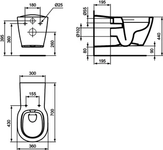 Ideal Standard Wand-T-WC Connect Freedom, barr-frei, o. Spülrand, 360x700x385mm, Weiß – Bild 5