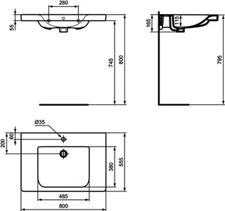 Ideal Standard Waschtisch Connect Freedom,1 Hahnloch,mit Überlauf ,unterfahrbar, 800x555x165mm, Weiß – Bild 4