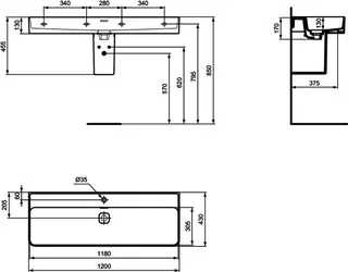 Ideal Standard Waschtisch Strada II, 1 Hahnloch, mit Überlauf, 1200x430x170mm, Weiß – Bild 5