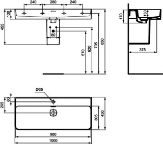 Ideal Standard Waschtisch Strada II, 1 Hahnloch, mit Überlauf, geschliffen, 1000x430x170mm, Weiß – Bild 5