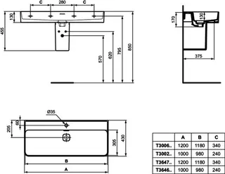 Ideal Standard Waschtisch Strada II, 1 Hahnloch, mit Überlauf, geschliffen, 1200x430x170mm, Weiß – Bild 5