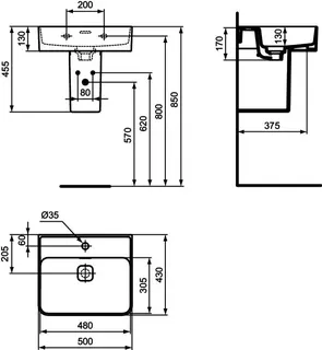 Ideal Standard Waschtisch Strada II, 1 Hahnloch, mit Überlauf, geschliffen, 500x430x170mm, Weiß – Bild 5