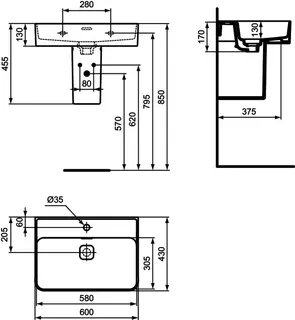 Ideal Standard Waschtisch Strada II, 1 Hahnloch, mit Überlauf, geschliffen, 600x430x170mm, Weiß – Bild 5