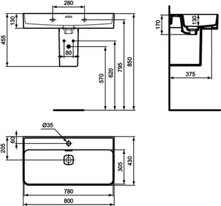Ideal Standard Waschtisch Strada II, 1 Hahnloch, mit Überlauf, geschliffen, 800x430x170mm, Weiß – Bild 5