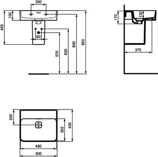 Ideal Standard Waschtisch Strada II, ohne Hahnloch, mit Überlauf, 500x430x170mm, Weiß – Bild 5