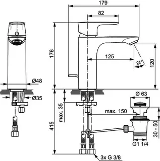 Ideal Standard Waschtisch-Arm.Connect Air, ND,Grande,5l/min, m.Ablgarn., Ausld.125mm, Chrom – Bild 4
