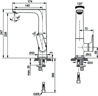 Ideal Standard Waschtisch-Arm.Connect Air,5l/min,o.Ablgarn., m.hohem schwenkb.Ausl.,Ausld.174mm,Chrom – Bild 4