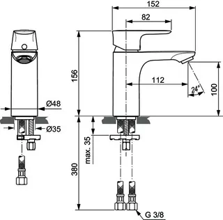 Ideal Standard Waschtisch-Armatur Connect Air, 5 l/min., o.Ablgarn., Ausld.112mm, Chrom – Bild 4