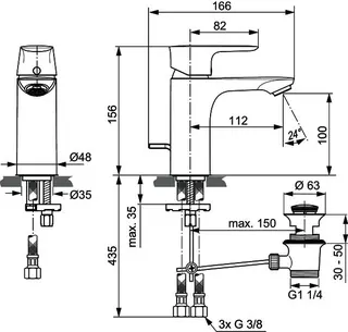 Ideal Standard Waschtisch-Armatur Connect Air, ND, 5 l/min., m.Ablgarn., Ausld.112mm, Chrom – Bild 4