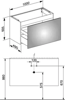 Keuco WTU X-Line 33172, 1 Auszug, anthrazit/Glas anthrazit, 1000x605x490mm – Bild 2