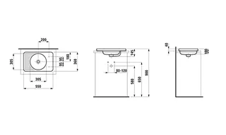 Laufen Einbau-Waschtisch von oben VAL 360x550x145 1 Hahnloch links mit Überlauf Ablg. links u. rechts weiß – Bild 2