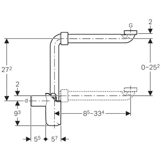 Geberit Tauchrohrsiphon für WB, G1 1/4 d32 Raumsparmodell, Abgang horizontal – Bild 2