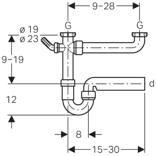 Geberit Rohrbogengeruchsverschluss für zwei Spülbecken Abgang horiz. G1 1/2x40 OM – Bild 2